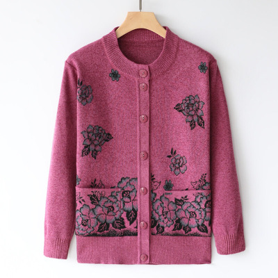 迪鲁奥(DILUAO)老人针织开衫中老年人老太太女秋冬圆领上衣奶奶妈妈线衫60岁