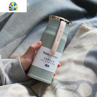 简约文艺保温杯女士ins原宿风男学生水杯便携小清新创意潮流杯子 FENGHOU 米白色-450ml