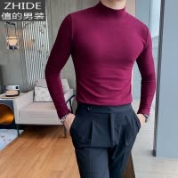 SUNTEK秋冬半高领打底衫男韩版修身紧身色中领内搭双面绒磨毛长袖t恤T恤