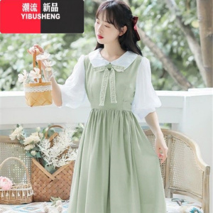 YIBUSHENG百搭法式中长款通勤时尚连衣裙子A字裙季娃娃领学生女甜美仙