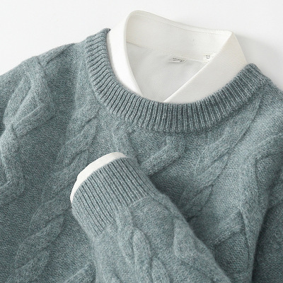 冬季重磅五针三股加厚100羊毛衫男士圆领套头毛衣扭花针织打底衫