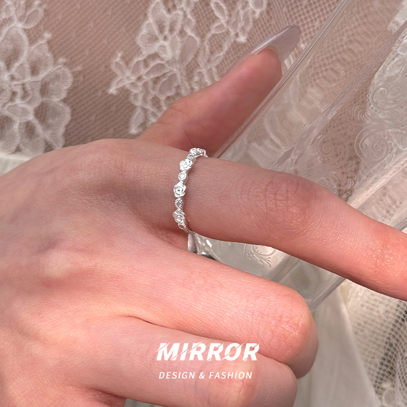 925纯银玫瑰花闪亮戒指女指环尾戒个性时尚ins风气质高级感送女朋友老婆情人节七夕生日礼物