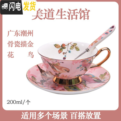 三维工匠欧式小骨瓷咖啡杯套装家用创意陶瓷杯碟整套英式下午茶具ins 花鸟(1杯碟送勺子)快递装咖啡器具