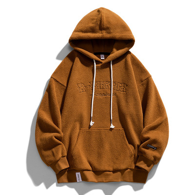 男装秋冬奥粒绒连帽卫衣男潮流字母绣花摇粒抓绒加厚保暖套头卫衣_1