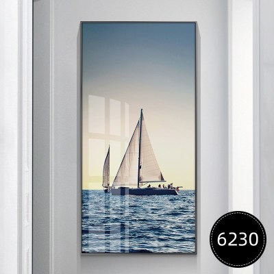 一帆风顺竖版大幅创意进画现代简约大气入户玄关装饰623090*180尊贵黑框晶瓷镶钻画面LB（金属边框+晶瓷画面+手