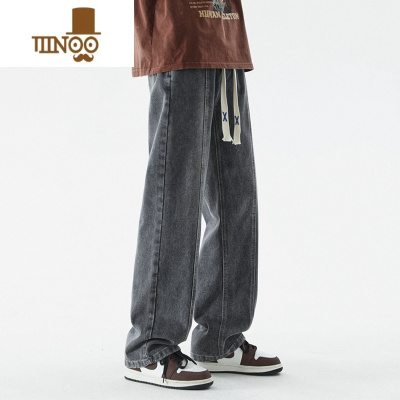 YANXU直筒牛仔裤男款2023新款潮牌美式高街痞帅复古休闲长裤男生