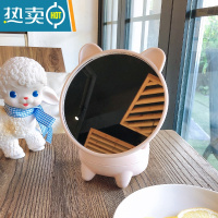 敬平少女心网红桌面台式化妆镜学生宿舍镜子收纳一体便携式可立梳妆镜 造型-粉色便携式用镜