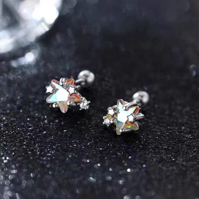 s925银针闪锆星星耳钉女小众设计螺丝拧耳环高级感超闪五角星耳饰送女朋友老婆情人节七夕生日礼物