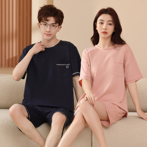 新款睡衣夏季纯棉短袖情侣家居服男女士两件套装大码网红风可外穿