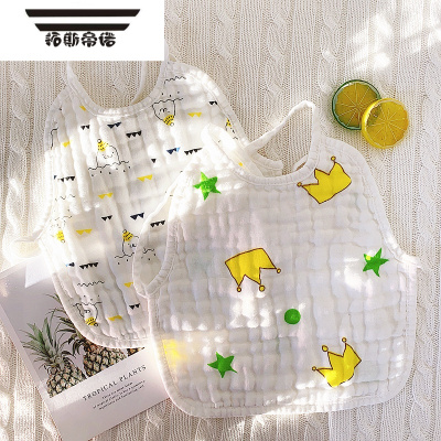 拓斯帝诺新款婴儿大号棉质围嘴宝宝8层纱布肚围水洗口水巾吃饭兜绑带围兜2件装8层棉纱大围嘴金冠+游泳熊均码