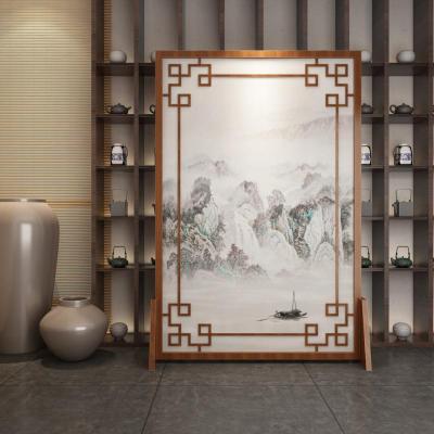 定制中式屏风客厅酒店山水镂空实木遮挡家用玄关隔断花鸟座屏 图案3胡桃木120*180