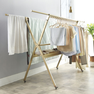 盼盼阳台晾衣架 双杆落地晒衣服架室外晾衣杆可折叠晾衣架 LX3pro玫瑰金（铝合金/自行安装/置物架） 三年质保