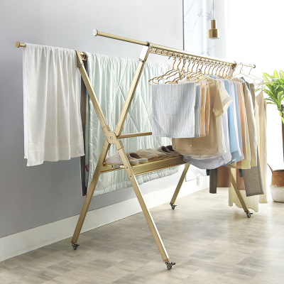 盼盼阳台晾衣架 双杆落地晒衣服架室外晾衣杆可折叠晾衣架