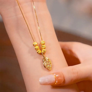 2023新款金枝玉叶转运珠项链女金色网红百搭锁骨链2023新款设计感个性吊坠