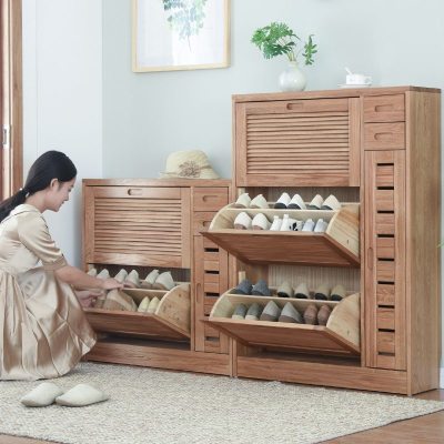 翻斗鞋柜实木家用简约现代超薄17cm大容量厅储物柜经济型玄关柜