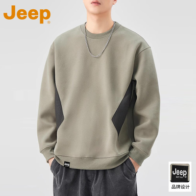 JEEP吉普重磅美式圆领卫衣男款春秋款潮牌宽松打底上衣服休闲外套