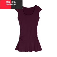 YIBUSHENG性感辣妹紫色u领短袖连衣裙女季气质修身短裙显身材收腰a字裙子