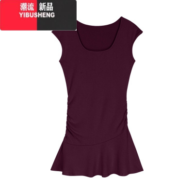 YIBUSHENG性感辣妹紫色u领短袖连衣裙女季气质修身短裙显身材收腰a字裙子