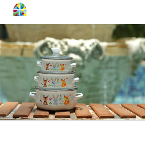 搪瓷儿童锅双耳小汤锅宝宝辅食锅儿童碗3件套电磁炉液化气 FENGHOU 白色17.5cm兔子一个TG473-12