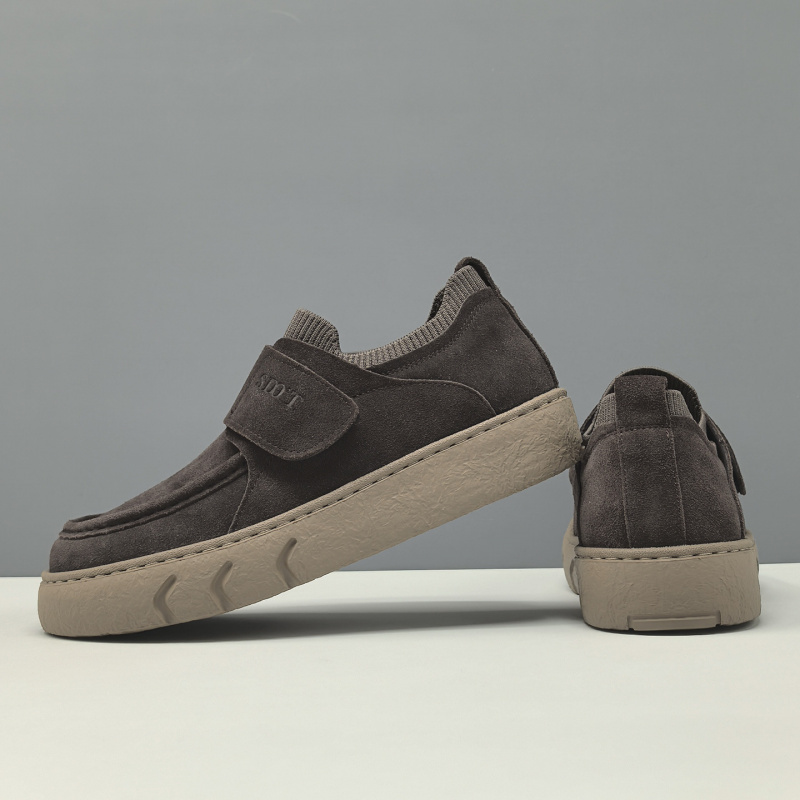 男士牛反绒皮厚底板鞋男款潮鞋百搭一脚蹬懒人鞋欧洲站男士豆豆鞋