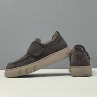 男士牛反绒皮厚底板鞋男款潮鞋百搭一脚蹬懒人鞋欧洲站男士豆豆鞋