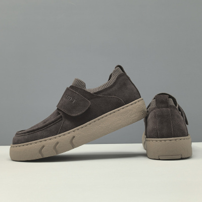 男士牛反绒皮厚底板鞋男款潮鞋百搭一脚蹬懒人鞋欧洲站男士豆豆鞋