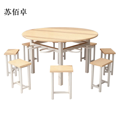 苏佰卓餐桌学校食堂小吃店快餐桌椅饭堂橡木色圆桌1200*750[含椅]