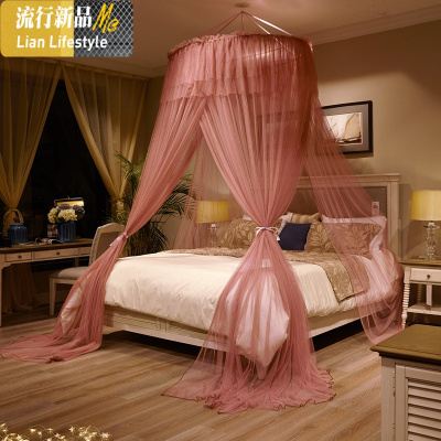 免安装圆型吊顶蚊帐公主风欧式1.51.8m床纱幔加密加厚ins防猫蚊帐 三维工匠