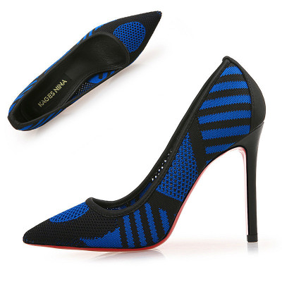2021春秋夏高跟鞋编织透气网镂空拼色性感浅口细跟单鞋时尚女鞋尖头欧美超高跟性格麦可斯.米娅