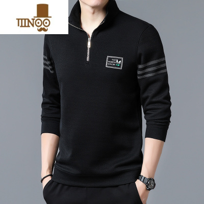 YANXU新款立领半拉链卫衣男士韩版高端休闲华夫长袖t恤男装加绒款