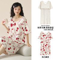 带胸垫莫代尔睡衣女士夏季薄款短袖中长裙卡通可爱甜美睡裙家居服