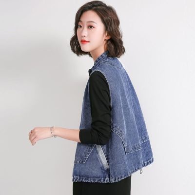 珂卡慕(KEKAMU)牛仔马甲女春秋牛仔马甲女宽松韩版2020春秋新款无袖背心休闲马夹薄款上衣短外套蓝色默认颜色M