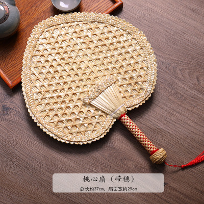 手工草编手摇扇子夏季小麦秸扇宝宝婴儿纳凉驱蚊扇家用老式大蒲扇子桃心扇（带穗）