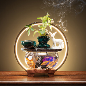 创意玻璃金鱼缸客厅桌面循环流水摆件小型家用招财鱼缸迷你养鱼盆