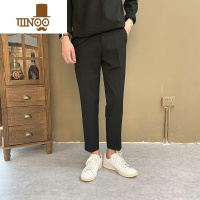 YANXU九分西裤男士修身休闲裤韩版小脚垂感免烫黑色男百搭长裤子