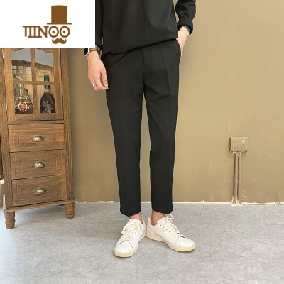 YANXU九分西裤男士修身休闲裤韩版小脚垂感免烫黑色男百搭长裤子