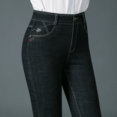 迪鲁奥（DILUAO)新款女装秋季裤子女新款高腰女士涂层牛仔布裤大码弹力中年妈妈裤中老年常规裤长裤