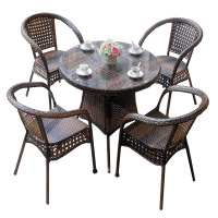 晋舰 藤椅阳台桌椅室外庭院藤编椅子花园茶几藤椅组合 4椅+90全藤圆桌