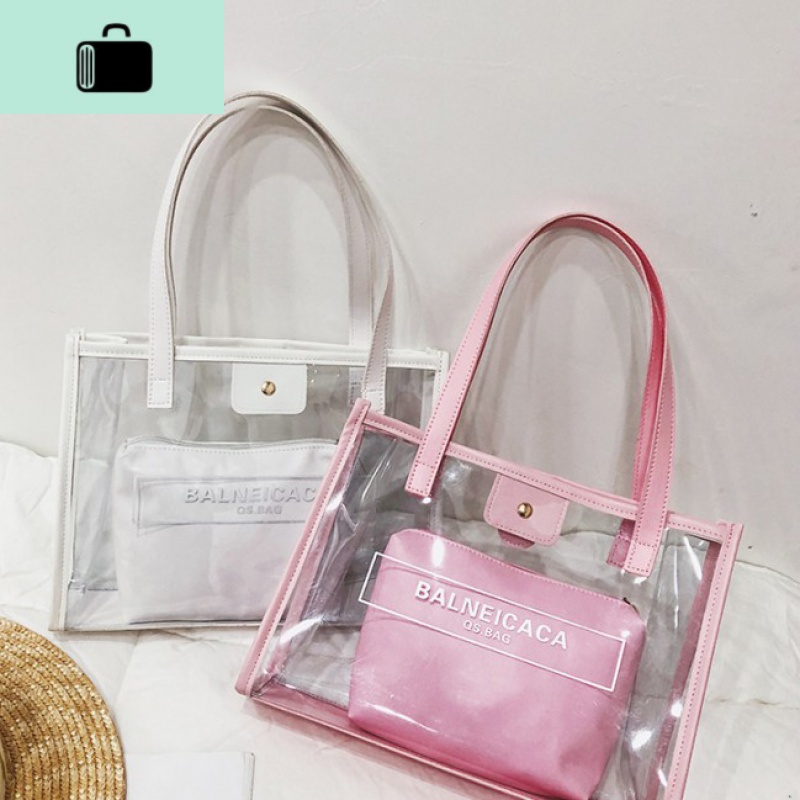 网红大包包女2020春夏新款韩版果冻透明包chic洋气子母单肩手提包NEW LAKE