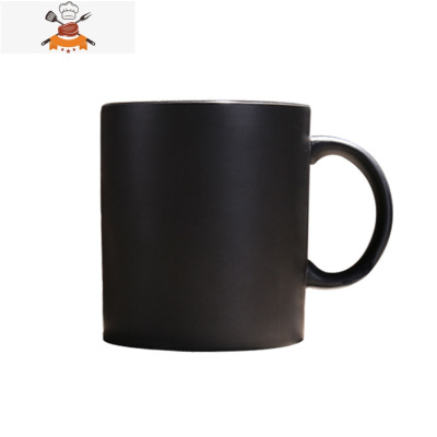 欧式陶瓷黑色哑光大容量马克杯子创意简约磨砂咖啡杯带勺水杯 敬平