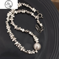 JiMiLJW 小众设计ins网红博主同款碎银子珍珠项链简约时髦感锁骨链女