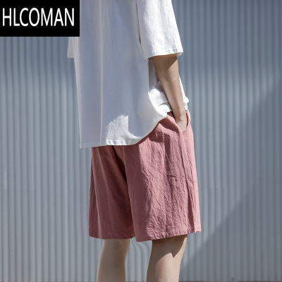 HLCOMAN亚麻短裤男夏季薄款宽松大码速干棉麻大裤衩运动休闲五分沙滩裤子