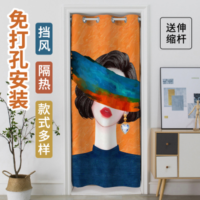 幸福派 门帘隔断帘免打孔家用卧室卫生间厨房柜子遮挡布帘子北欧风门帘布艺遮挡窗帘个性时尚帘子家用卧室厨房卫生间夏季防蚊门帘