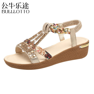 公牛乐途性感2021夏季坡跟凉鞋女高跟平底防滑厚底百搭学生新款工作女鞋子