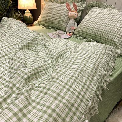 美帮汇小清新全棉全棉四件套床上用品公主风少女心荷叶边被套床单三件套