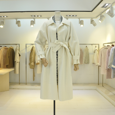 FISHBASKET冬季新款弥香流行毛呢外套中长款女纯色气质修身西装领呢子大衣潮毛呢外套