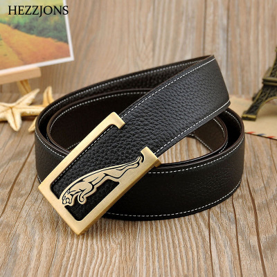 赫泽琼斯HEZZJONS男士皮带新款纯铜捷豹腰带进口头层牛皮真皮皮带百搭潮男韩版发型师腰带