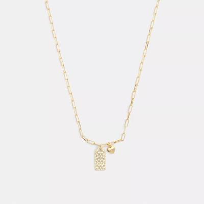 蔻驰(COACH)Coach经典挂 tag心形吊坠项链时尚百搭配饰女性链式吊坠