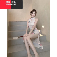 YIBUSHENG新中式御姐复古改良旗袍女季性感纯欲网纱高开叉包臀挂脖连衣裙