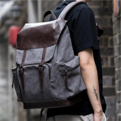 梵蒂加(VENTIGA)时尚男包2021新款MN-0015复古日系男士帆布双肩包男简约大容量旅行背包电脑包潮流学生书包